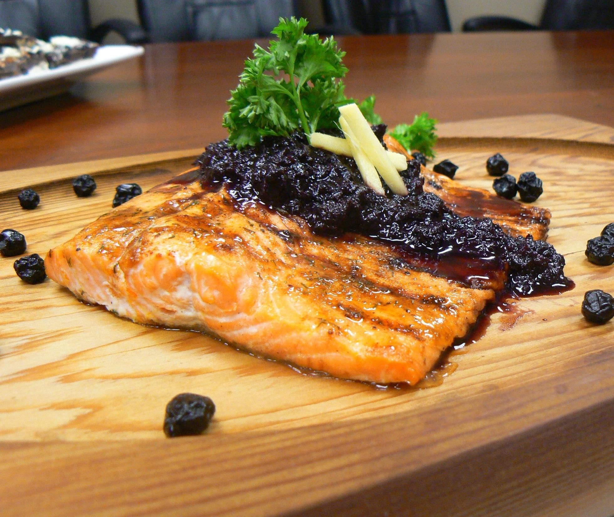 salmon with blueberries